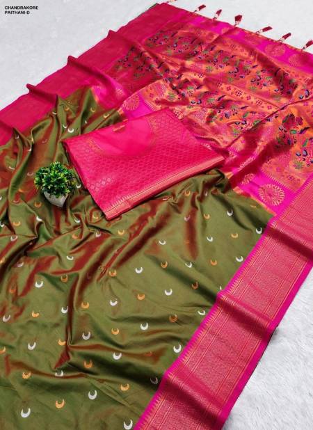 Mehendi Colour Chandrakore Paithani A To F by Murti Nx Printed Silk Bulk Saree Orders In India Chandrakore Paithani-D