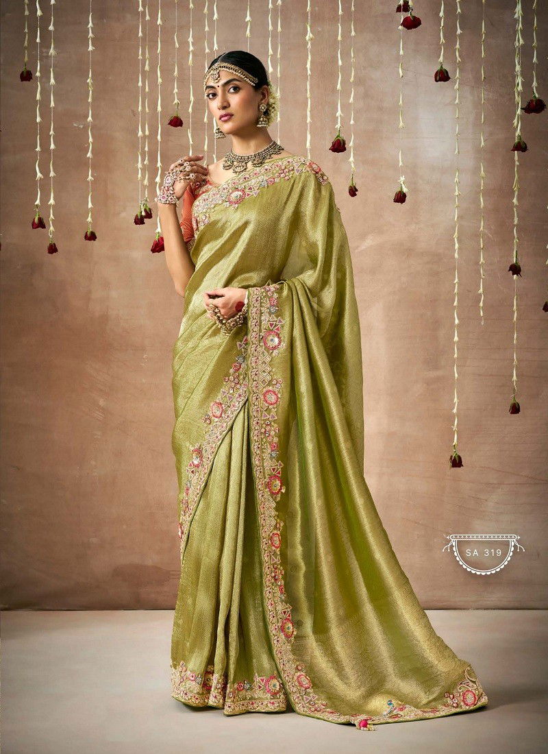 Mehendi Colour Dulhan By Kimora Organza Silk Weddding Wear Saree Wholesale Price In India SA 319