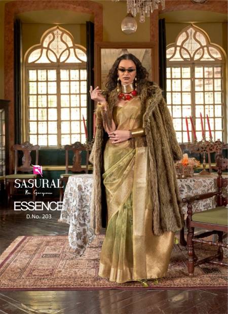 Mehendi Colour Essance By Sasural Digital Printed Banarasi Weave Organza Wholesale Saree In India 203