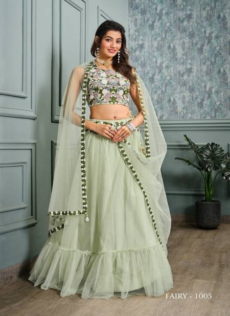 Mehendi Colour Fairy By Jivora Premium Georgette Party Wear Fancy Crop Top Lehenga Choli Catalog 1005
