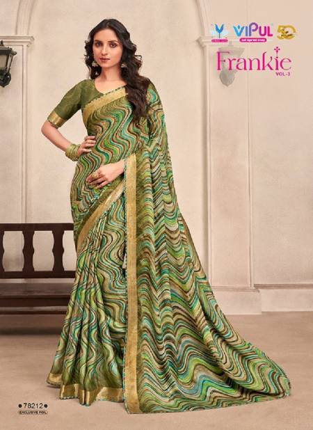 Mehendi Colour Frankie Vol 3 By Vipul Chiffon Printed Daily Wear Sarees Wholesale Clothing Suppliers in India 78212