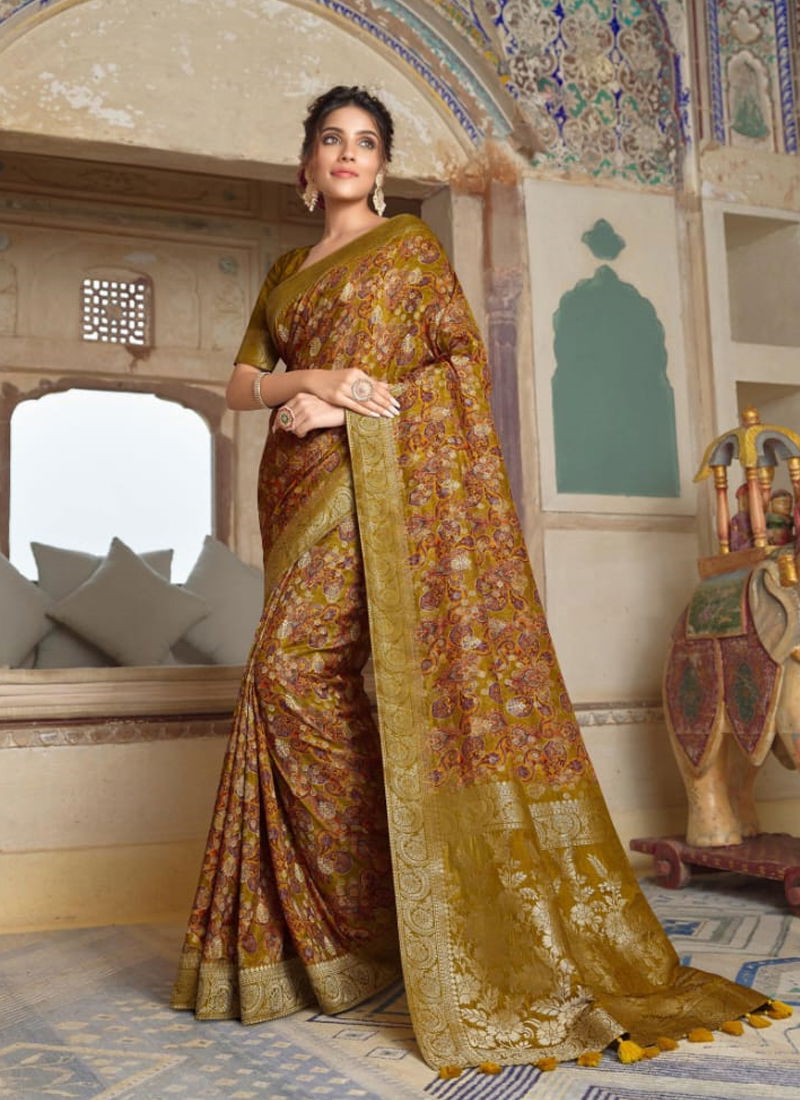 Mehendi Colour Jabira By Joh Rivaj Silk Saree Catalog 29001