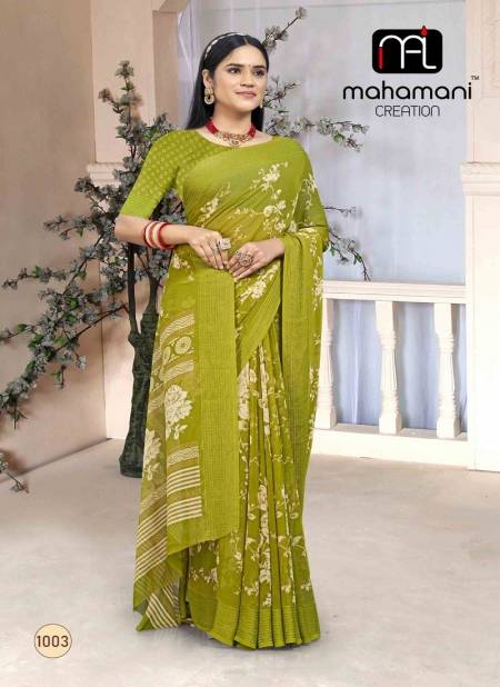 Mehendi Colour Jaya Vol 1 By Mahamani Creation Printed Saree Wholesalers In Delhi 1003