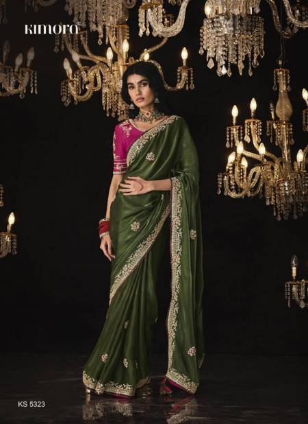 Mehendi Colour Kajal Vol 14 By Kimora Pure Fancy Fabric Designer Saree Wholesale In Delhi KS 5323