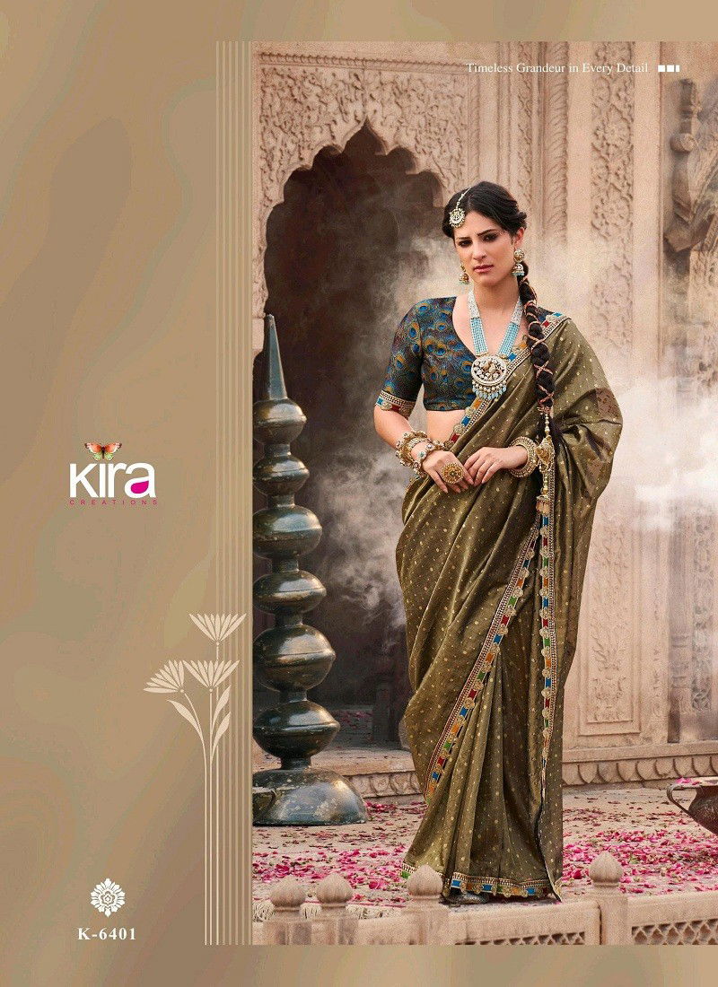 Mehendi Colour Kavyasachi By Kira Tissue Wedding Wear Saree Suppliers In India K-6401