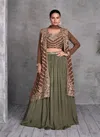 Mehendi Colour Khushi By Gulkayra Chinon Embroidery Readymade Suits Wholesalers In India 7445-A