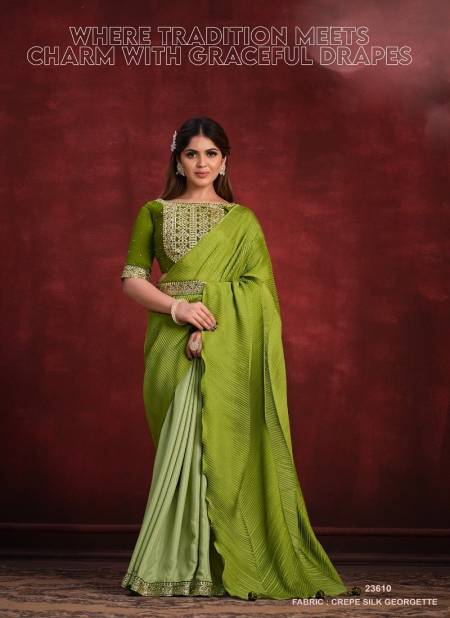 Mehendi Colour Kimaya By Mahotsav Sequence Thread Silk Designer Saree Catalog 23610