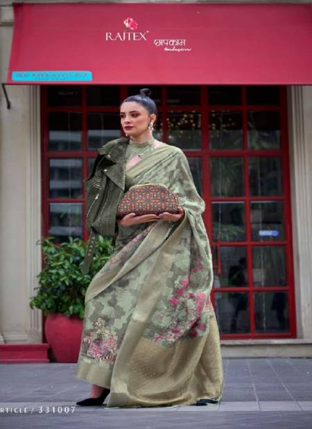 Mehendi Colour Kinsel By Rajtex Printed Poly Brasso Designer Saree Catalog 331007