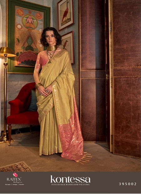 Mehendi Colour Kontessa By Rajtex Tussar Silk Handloom Weaving Saree Wholesale Online 385002
