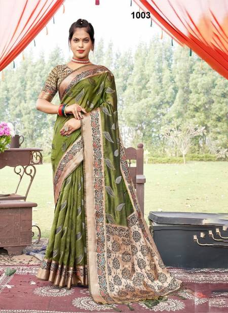 Mehendi Colour Krisna By Sangam Wedding Sarees Catalog 1003