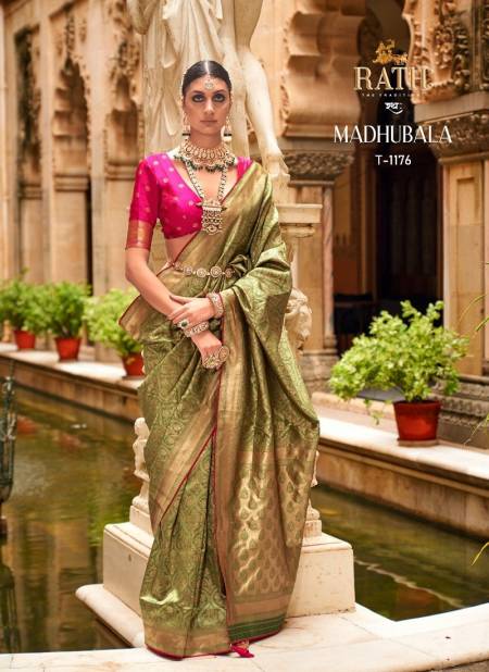 Mehendi Colour Madhubala By Rath Silk Printed Wedding Saree Wholesale Shop In Surat T-1176