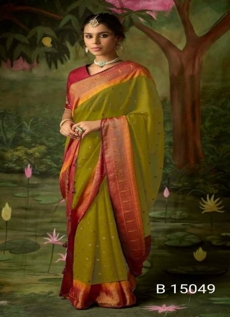 Mehendi Colour Meera Vol 3 By Kimora Soft Brasso Silk Designer Saree Wholesale Online B 15049