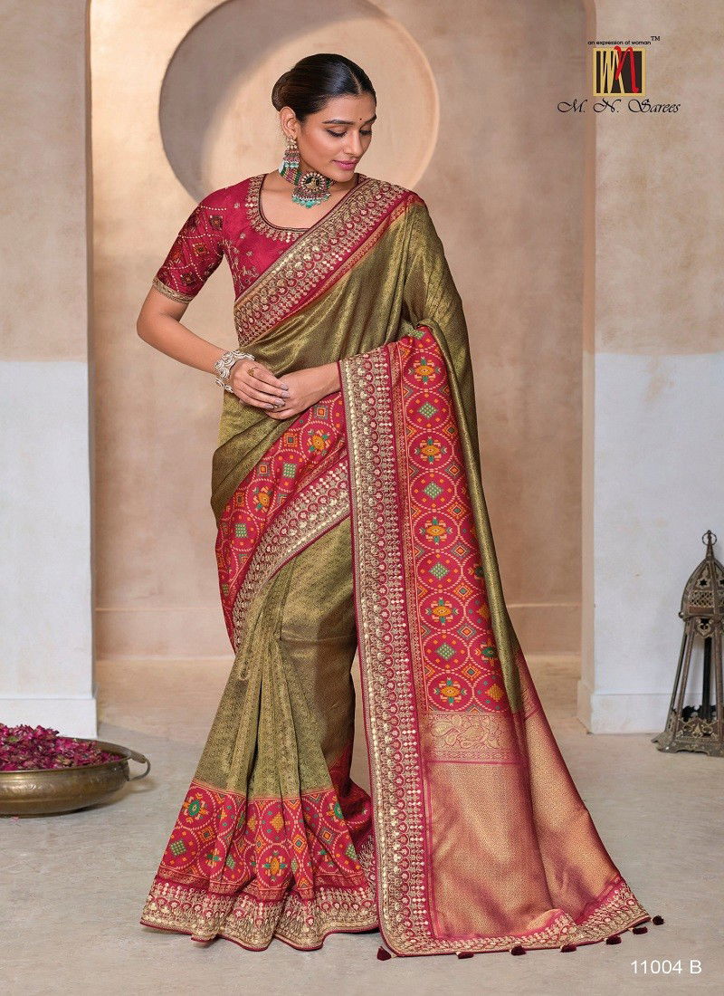 Mehendi Colour Mn 11004 Hit Kanjivaram Wedding Wear Saree Suppliers In India 11004B