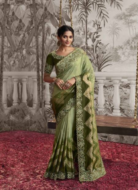 Mehendi Colour Noor By Sulakshmi Viscose Wedding Wear Designer Saree Catalog 8214