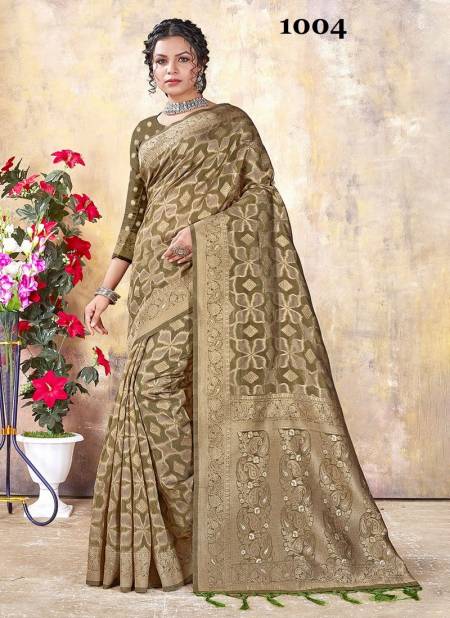 Mehendi Colour Nyansi By Sangam Wedding Designer Saree Catalog 1004