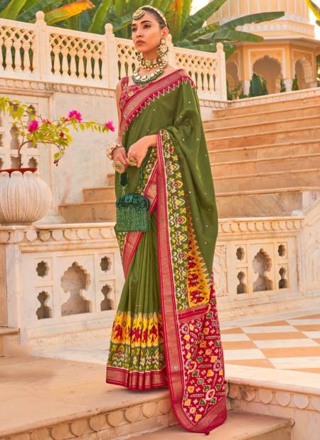 Mehendi Colour Panetar Printed Wholesale Wedding Wear Sarees 651