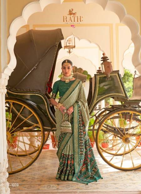 Mehendi Colour Rani Sahiba By Rath Patola Silk Designer Saree Catalog 1070