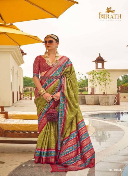 Mehendi Colour Rasam Patola By Trirath Sigma Silk Designer Saree Catalog 10165