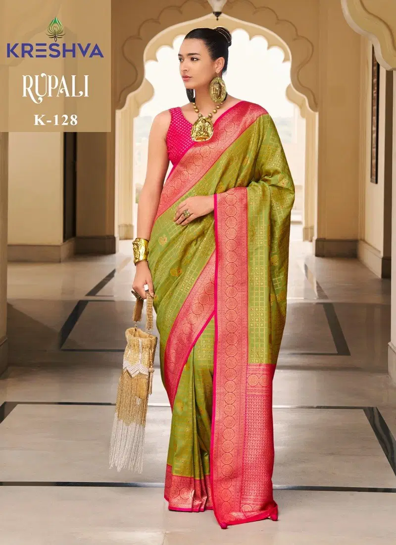 Mehendi Colour Rupali By Kreshva Banarasi Silk Printed Wholesale Saree Suppliers In Mumbai K-128