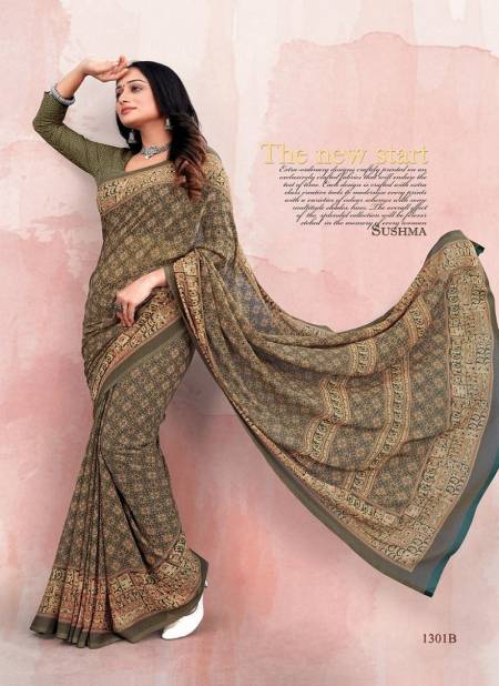 Mehendi Colour Shades By Sushma Daily Wear Saree Catalog 1302 B