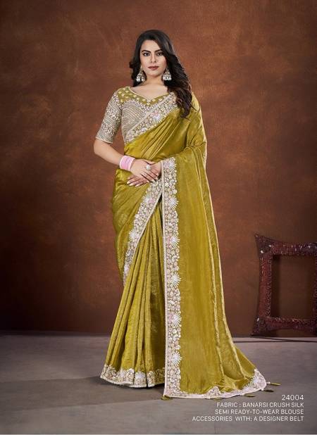 Mehendi Colour Shah Saki 24000 Mahotsav New Designer Wear Saree Suppliers in India 24004