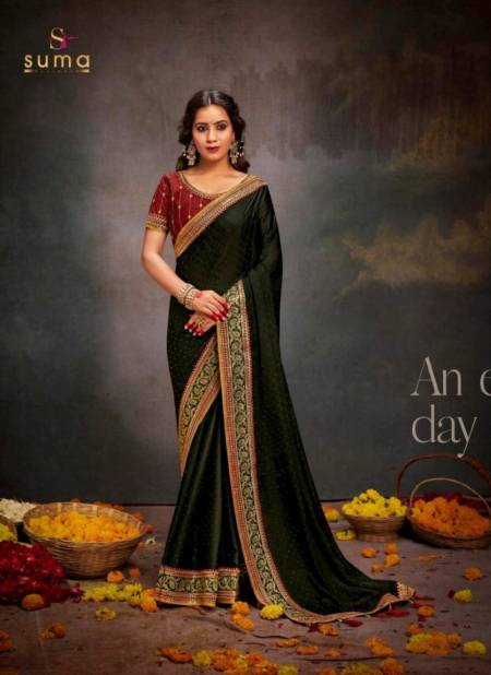 Mehendi Colour Silk Sanchi By Suma Designer Occasion Wear Saree Wholesale Shop In Surat 3009