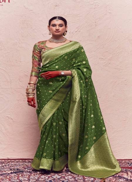 Mehendi Colour Sindhuri Kasturi By Kimora Zari Weaving Dola Silk Saree Catalog SA 195