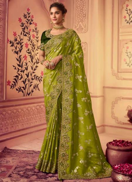 Mehendi Colour Suvarna By Sulakshmi 8001 To 8009 Wedding Wear Sarees Catalog 8009