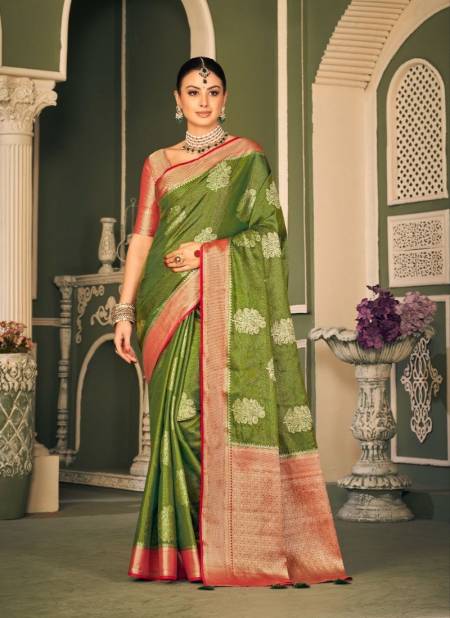 Mehendi Colour Trisha Royal By Pankh Tissue Silk Designer Saree Catalog 7905