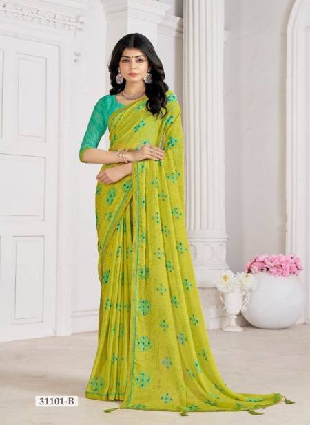 Mehendi Colour Vanilla Vol 5 By Ruchi Daily Wear Printed Chiffon Sarees Wholesale Online 31101 B
