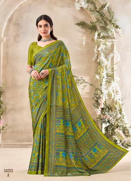 Mehendi Colour Vivanta Silk 35 By Ruchi Silk Crepe Printed Wholesale Sarees In India 34203A