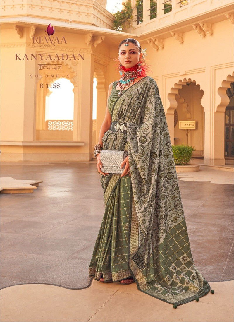 Mehendi Colour kanyaadan Vol 2 By Rewaa Printed Desginer Sarees Surat Wholesale Market R-1158