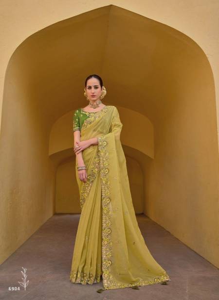 Mehendi Green Colour Anaara 6900 Series By Tathastu Designer Fancy Tissue Organza Silk Saree Orders In India 6904