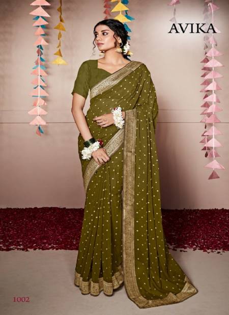 Mehendi Green Colour Avika By Stavan Heavy Weightless Party Wear Sarees Wholesale Market In Surat 1002
