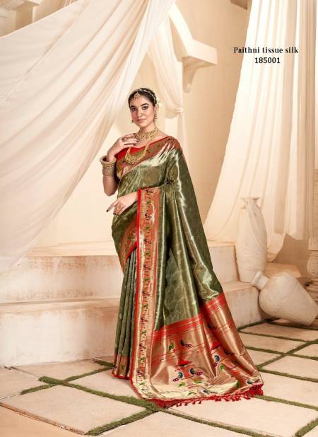 Mehendi Green Colour Mangalya Silk 185000 Series By Rajpath Soft Tissue Silk Cultural Celebration Saree Wholesale Online 185001