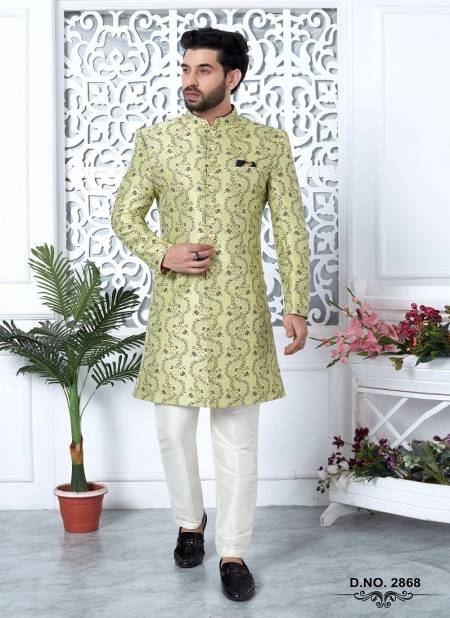 Mehendi Green Colour Party Wear Mens Desginer Indo Western Wholesale Market In Surat 2868