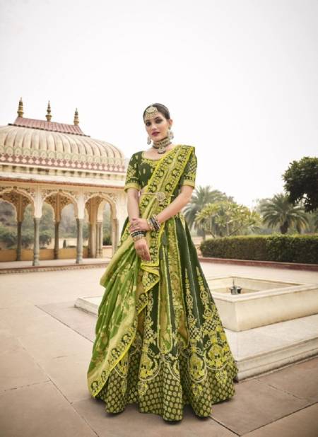 Mehendi Green Colour Tathstu Hit Collection Wedding Wear Silk Lehenga Wholesale Market In Surat 5010