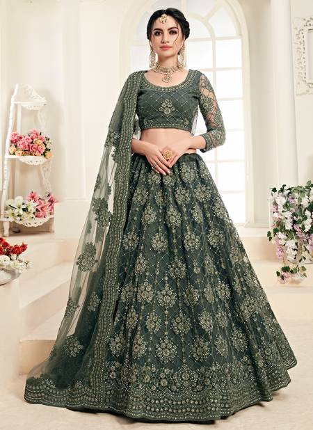 Mehendi Embroidery Work Soft Net with Silk Satin Alizeh Wedding Wear  Designer Heavy Party Wear and Bridal Lehenga Choli 1004A Catalog