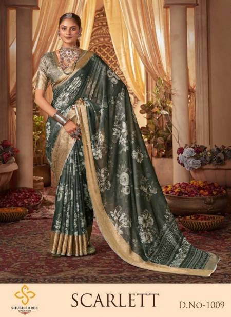 Mehendi Scarlett By Shubh Shree Tussar Silk Designer Saree Catalog 1009