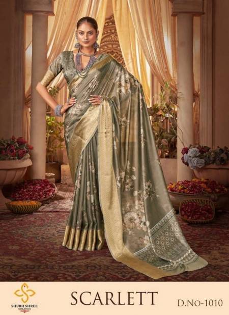 Mehendi Scarlett By Shubh Shree Tussar Silk With Border Designer Saree Catalog 1010