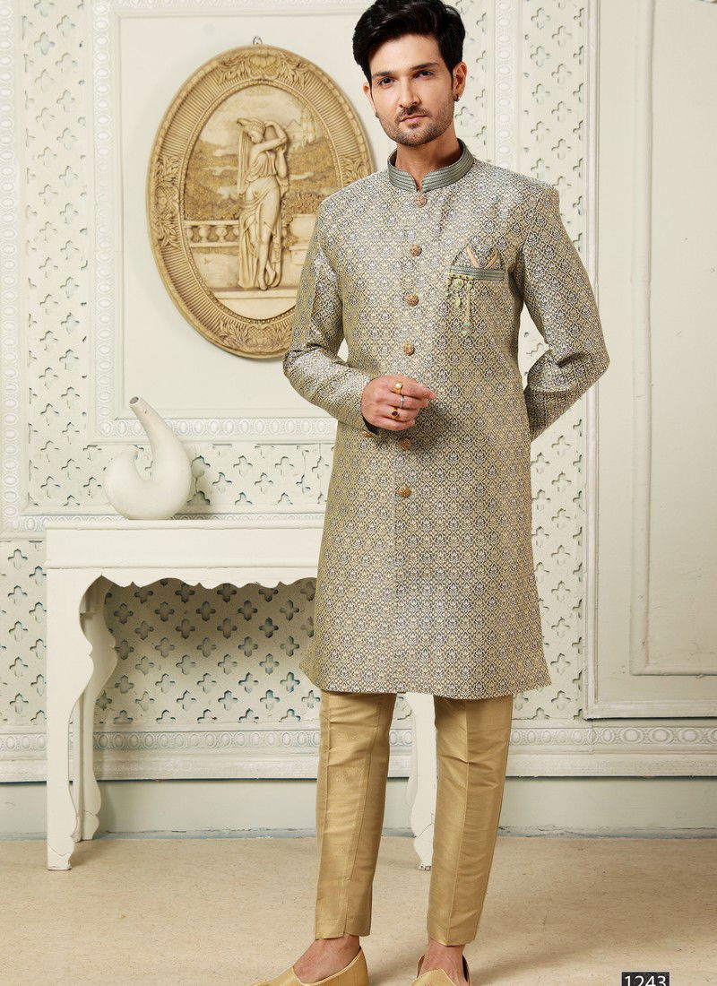 Mehendi Wedding Wear Mens Wholesale Indo Western Catalog 1243