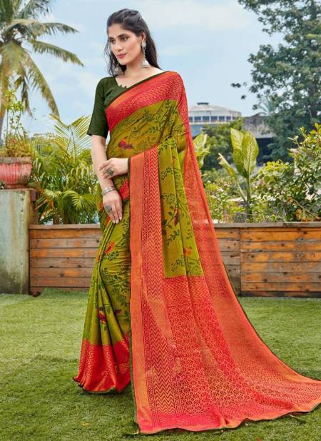 Mehndi Colour Organza Silk Saree With Embroidery Work, ऑर्गेंजा साड़ी -  Bhakti Silk Mills, Surat | ID: 2850501558833