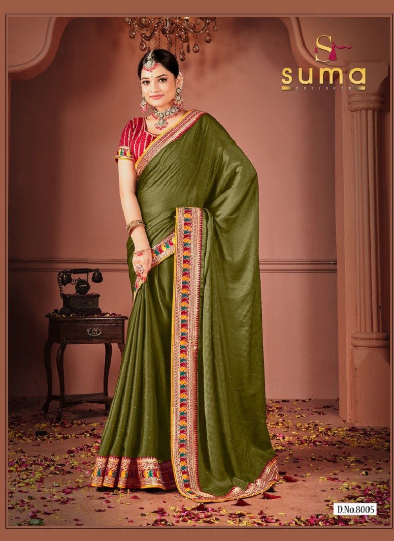 Mehndi Colour Sakhi By Suma Black Rangoli Designer Party Wear Saree Wholesale Online 8005