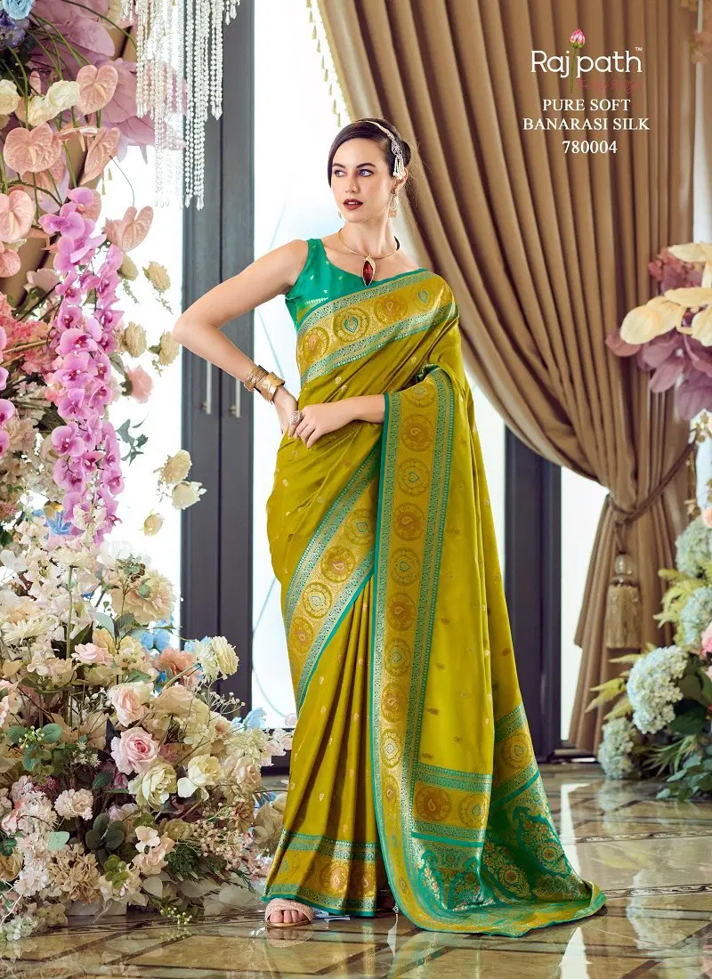 Mendi Colour Minakari By Rajpath Banarasi Silk Designer Saree Wholesale In India 780004