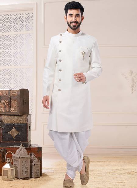 Milky White Colour Wedding Wear Mens Exclusive Wholesale Indo Western Catalog 1794