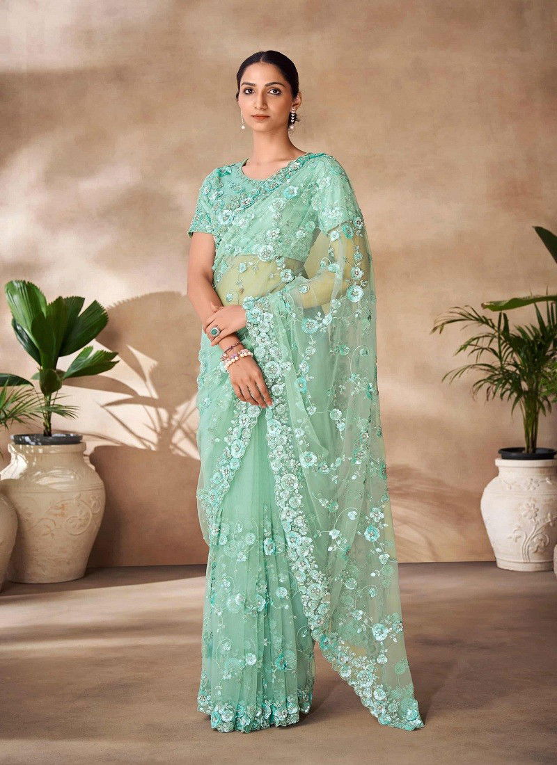 Mint  Green Colour Imperial Vol 12 By Arya Party Wear Designer Net Saree Wholesale Shop In Surat 93006