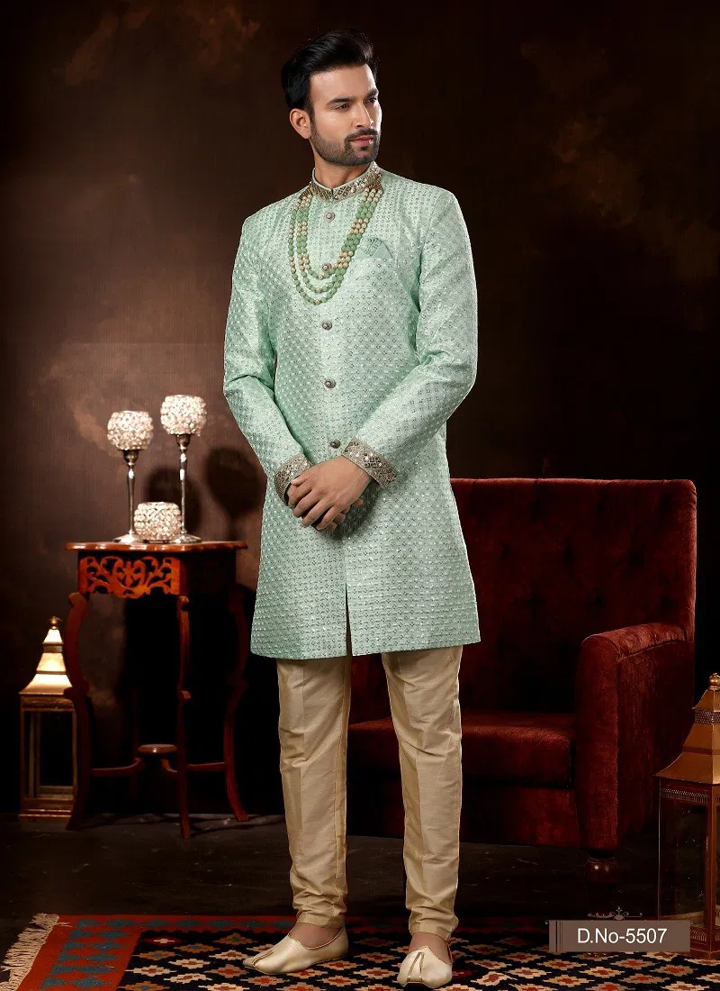 Mint Colour Vol 12 Wedding Wear Mens Wholesale Sherwani In India 5507