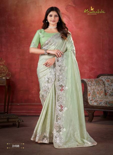 Mint Green Colour Aza By Kamakshi Designers Pure Crush Soft Silk Wear Saree Wholesale Online 2408