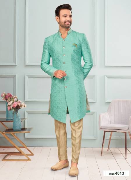 Mint Green Colour GS Fashion Function Wear Mens Designer Indo Western Exporters In India 4013