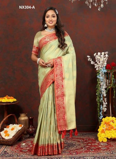 Mint Green Colour NX304-A TO NX304-F by Murti Nx Soft Cotton silk Sarees Exporters In India NX304-A